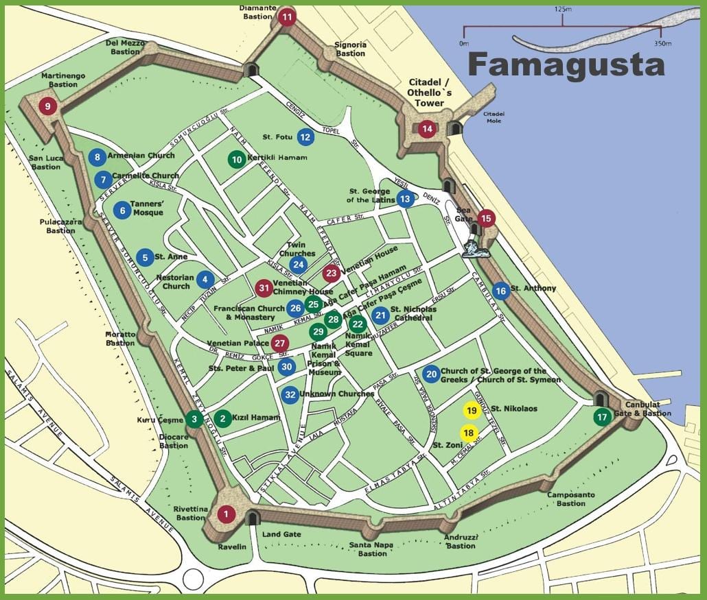 kartes famagusta ziemeļu Kipra